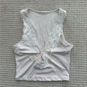 Forever 21 White Lace-Trimmed Sleeveless Top